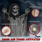Witchwood™ Outsunny 74" Life Size Outdoor Halloween Decorations Skeleton Witch, Animated Prop Animatronic Decor with Sound and Motion Activated, Light Up Eyes and Chest, Howling and Chain Sound