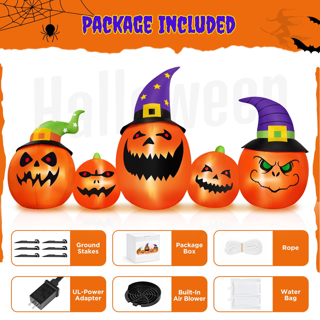 Witchwood™ (2 pack) 8FT Halloween Inflatable Pumpkins Blow ups Outdoor Decorations, Five Pumpkins with LED Lights for Party Yard
