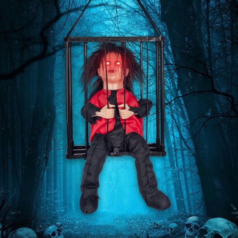 Witchwood™ Halloween Animated Decorations, Halloween Decor Prop Scary Haunted Doll Horror with Red Lighting Eyes Spooky Sounds & Motion Sensor for Home Indoor Outdoor