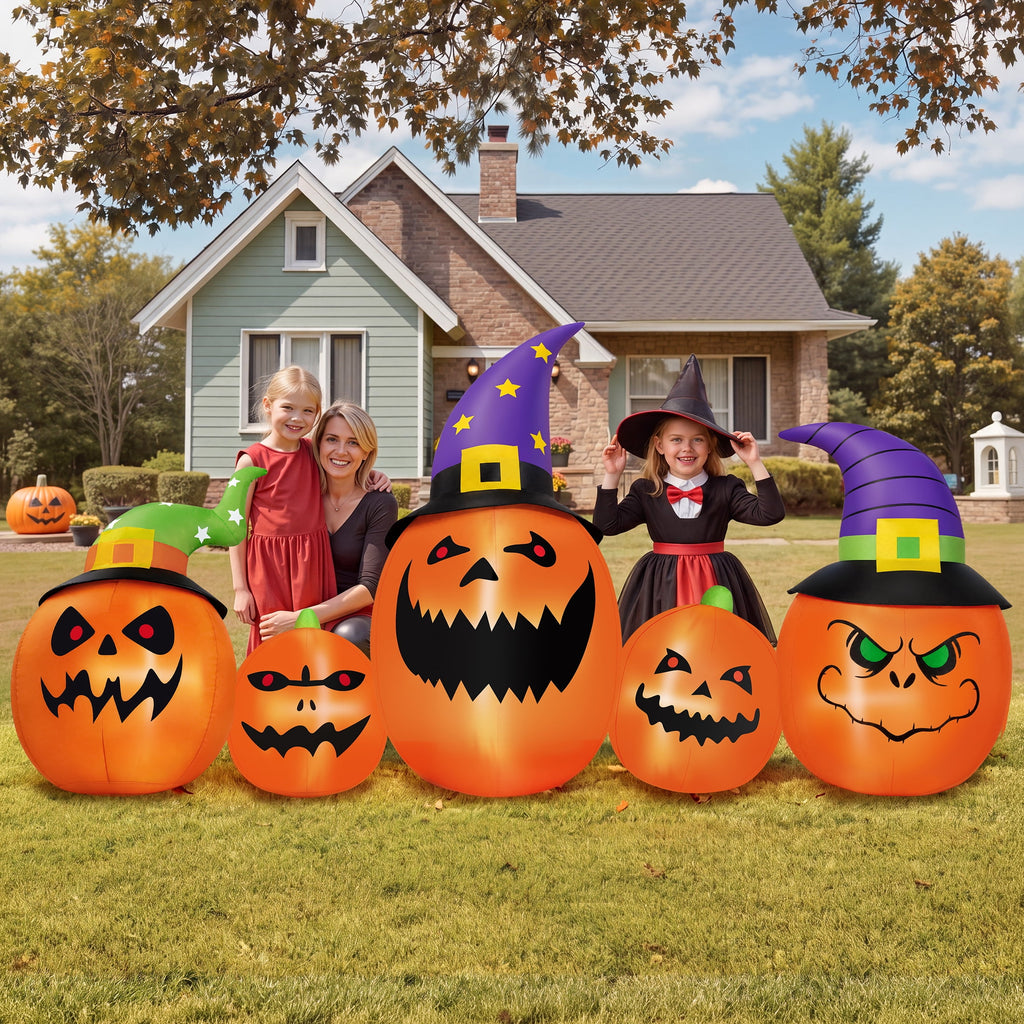 Witchwood™ (2 pack) 8FT Halloween Inflatable Pumpkins Blow ups Outdoor Decorations, Five Pumpkins with LED Lights for Party Yard