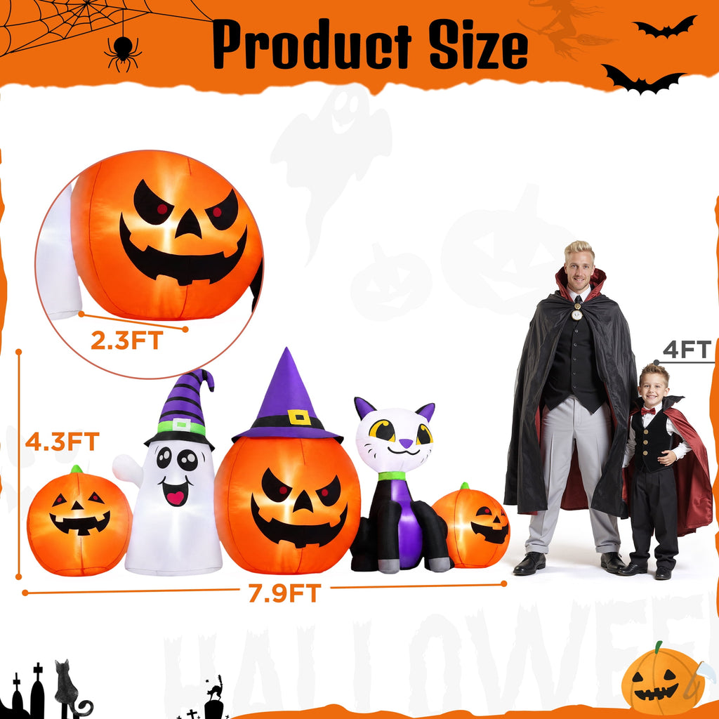 Witchwood™ 8FT Halloween Inflatable Pumpkins Ghost Cat with Lights,Blow ups Outdoor Decorations for Yard