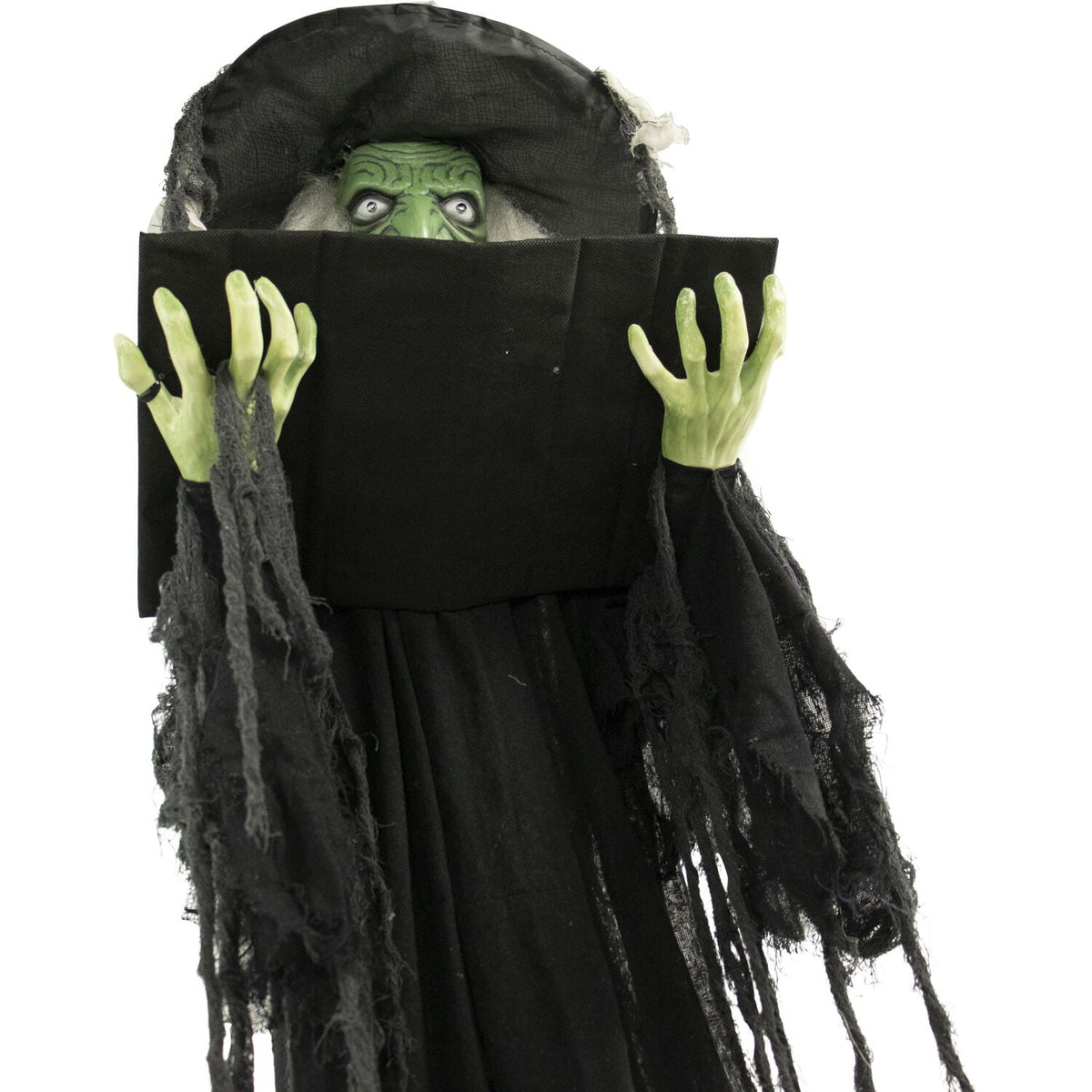 Witchwood™ 5.5 ft Poseable Witch with Spell Book, Lights and Sound, Indoor/Covered Outdoor Halloween Decoration, HHWITCH-9FLS