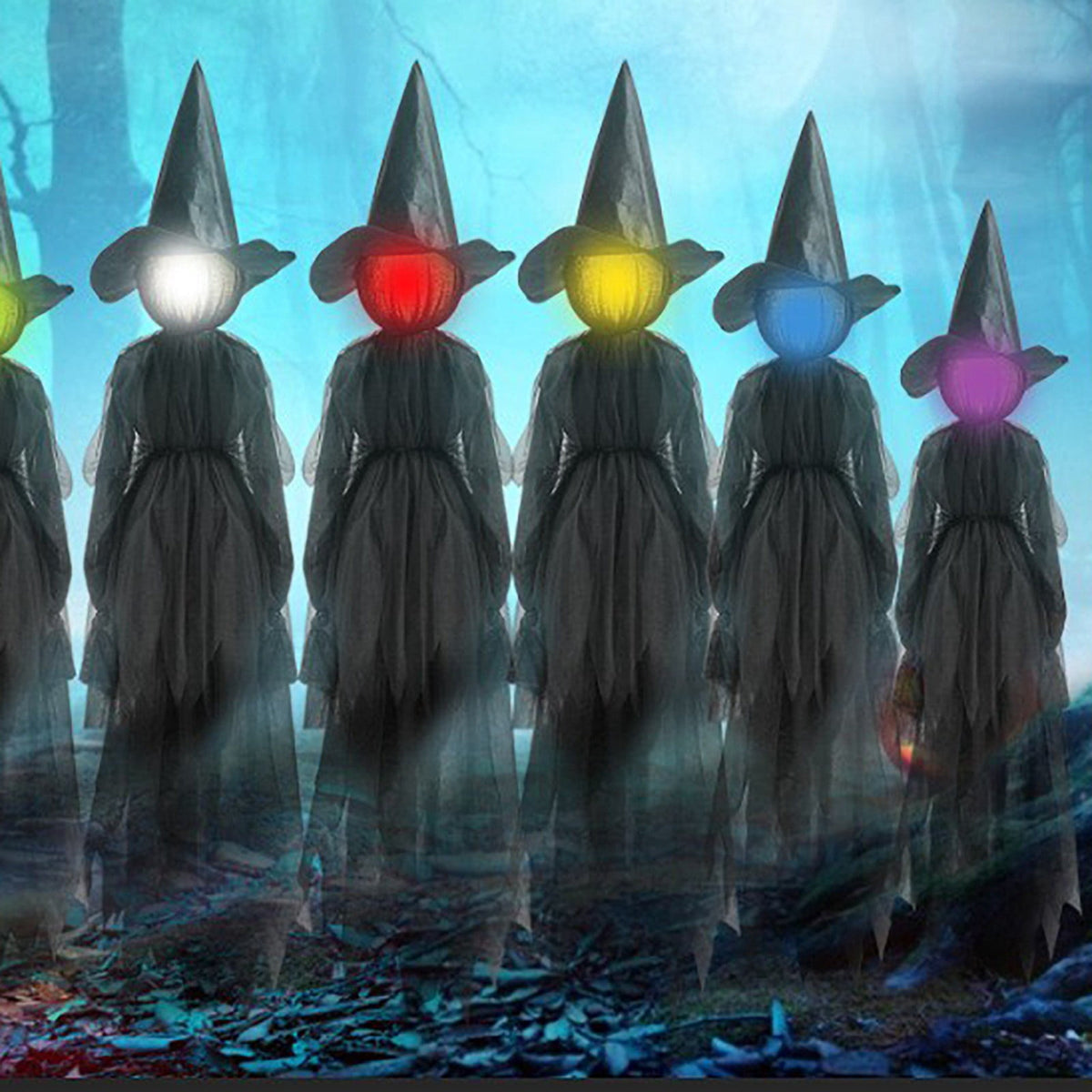 Witchwood™ TOPRenddon Life-Size Glowing Witch Decor - 3-Pack 59" Halloween Yard Figures with Color-Changing LED Faces & Rainproof Fabric for Outdoor Haunted Displays