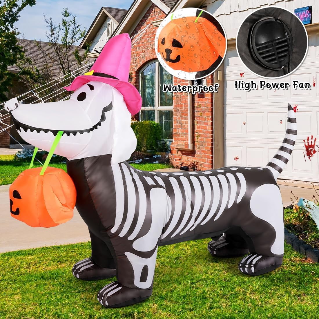 Witchwood™ Halloween Inflatables 5.7 FT Halloween Skeleton Dog Inflatable, Halloween Skeleton Puppy Inflatable with Build-in LEDs, Outdoor Halloween Decorations Clearance for Halloween Holiday Party