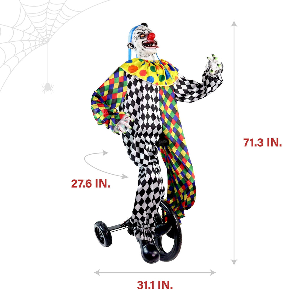 Witchwood™ 5.9 ft Voice & Sound-Sensor Clown on Tricycle Halloween Animatronic, HHTRIBKCLOWN-1FLSA