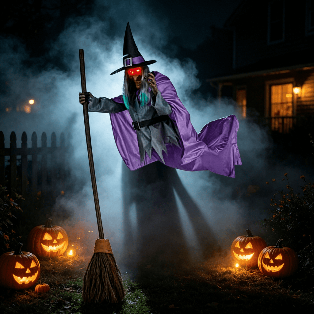 Witchwood™ Witch Decorations Halloween 6 FT Scary Flying Witch Decorations Animatronics Halloween Props with Scary Sounds and Lights Decorations for Outside Indoor Garden Yard