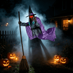 Witchwood™ Witch Decorations Halloween 6 FT Scary Flying Witch Decorations Animatronics Halloween Props with Scary Sounds and Lights Decorations for Outside Indoor Garden Yard
