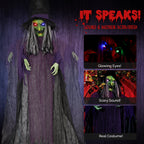 Witchwood™ 12ft Witch Animated Animatronic Decoration Creepy Halloween Hanging Witch w/ Pre-Recorded Screaming