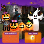 Witchwood™ Vrilay Halloween Inflatables, 7 FT Long 4 Pumpkins with Cute White Ghost Outdoor Decorations, Built-in LEDs, Blow Up Party, Waterproof Yard, Garden, Lawn Decor