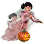 Witchwood™ Lunging Pumpkin Carver Zombie Girl with Jack O'Lantern by Tekky, 3.2 ft Premium Talking Halloween Animatronic, HHPMPCVR-FLSA