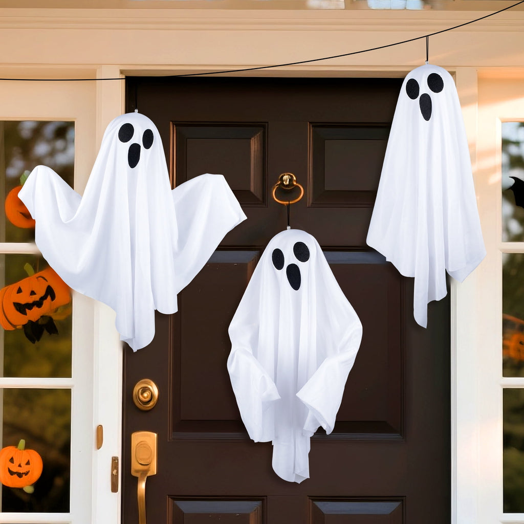 Witchwood™ 3 pack Hanging Ghosts Halloween Decor, 20 inch LED Glowing Ghost Halloween Decorations Outdoor Lights for Yard Porch Tree Garden Patio Bedroom Wall Party, Warm White
