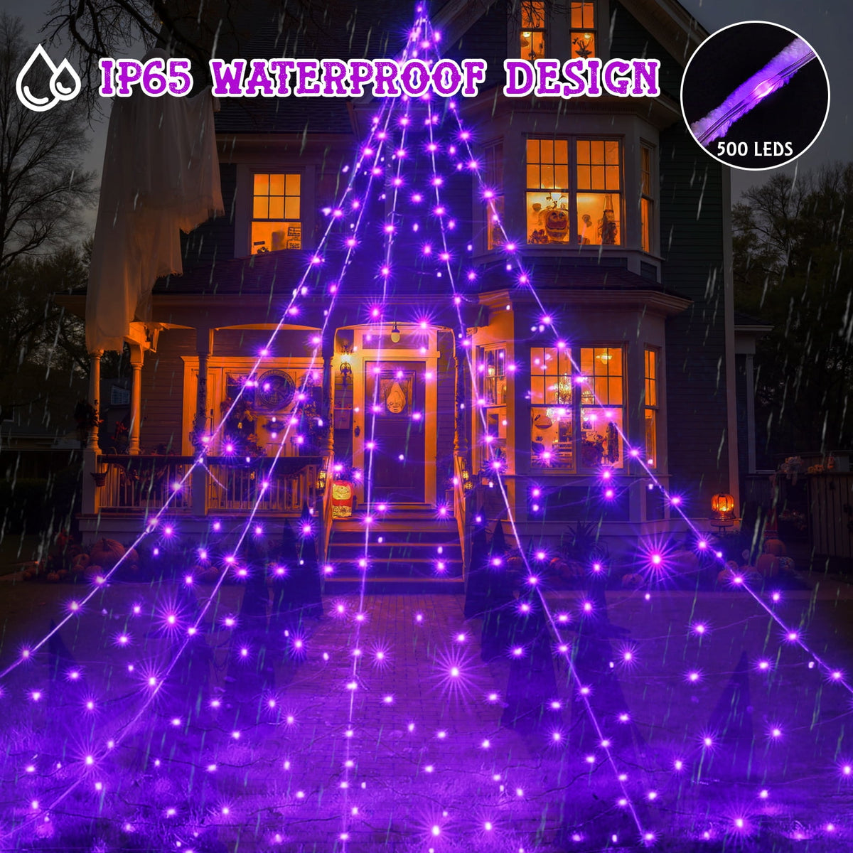 Witchwood™ Scidweet Halloween Decorations Outdoor, 500 LED Halloween Giant Spider Web Lights for Garden Yard Porch Home Decor, Purple White