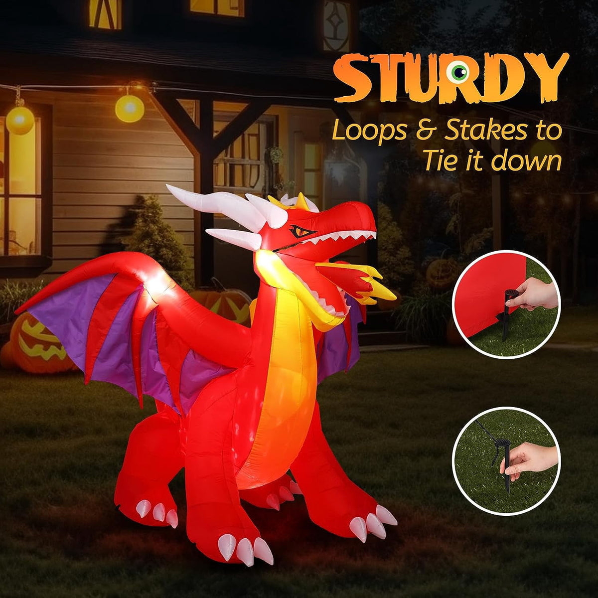 Witchwood™ VINGLI 6FT Tall Halloween Inflatables Outdoor Decorations, Blow Up Scary Fire-Breathing Dragon Halloween Yard Decorations, Built-in LED Lights Décor for Indoor Home Party Garden Lawn Store
