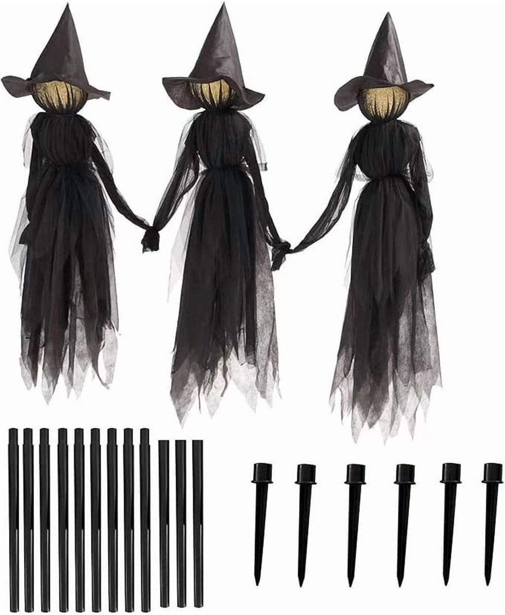Witchwood™ Halloween Witch Decorations Outdoor, 59" Light Up Witches Holding Hands Witches with Stakes, Voice Control Screaming Life Size Witches Waterproof for Yard Garden Lawn Decor, 3 count
