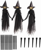 Witchwood™ Halloween Witch Decorations Outdoor, 59" Light Up Witches Holding Hands Witches with Stakes, Voice Control Screaming Life Size Witches Waterproof for Yard Garden Lawn Decor, 3 count