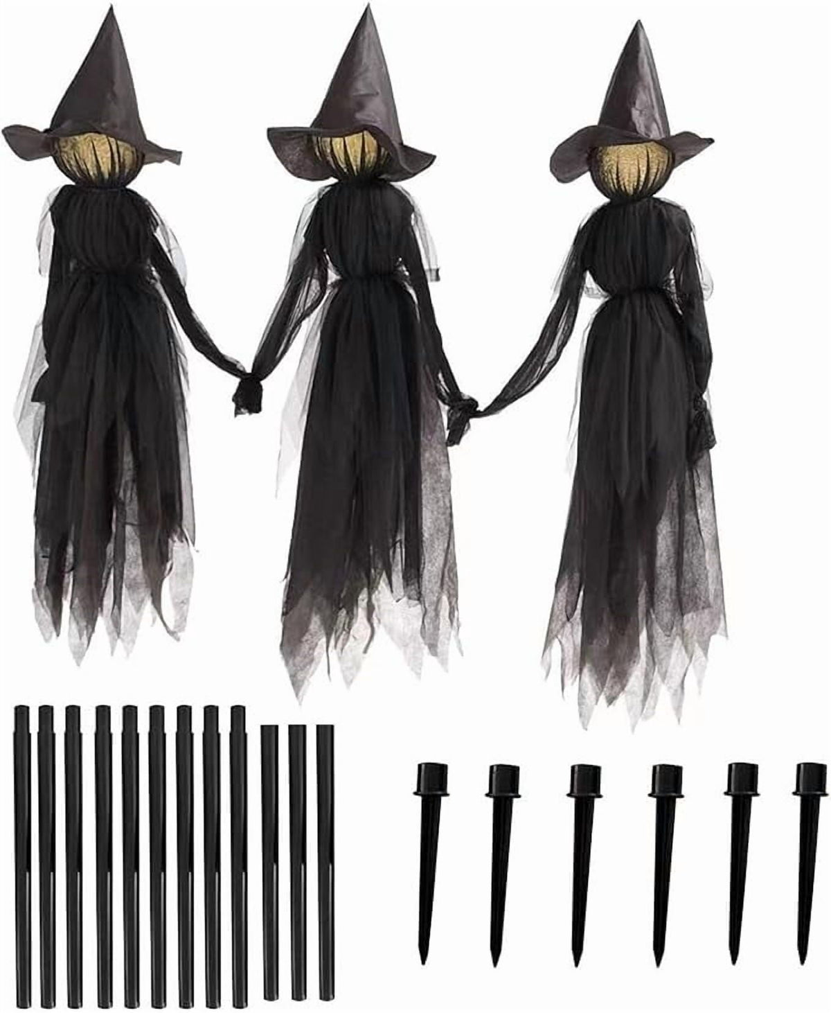 Witchwood™ Halloween Witch Decorations Outdoor, 59" Light Up Witches Holding Hands Witches with Stakes, Voice Control Screaming Life Size Witches Waterproof for Yard Garden Lawn Decor, 3 count