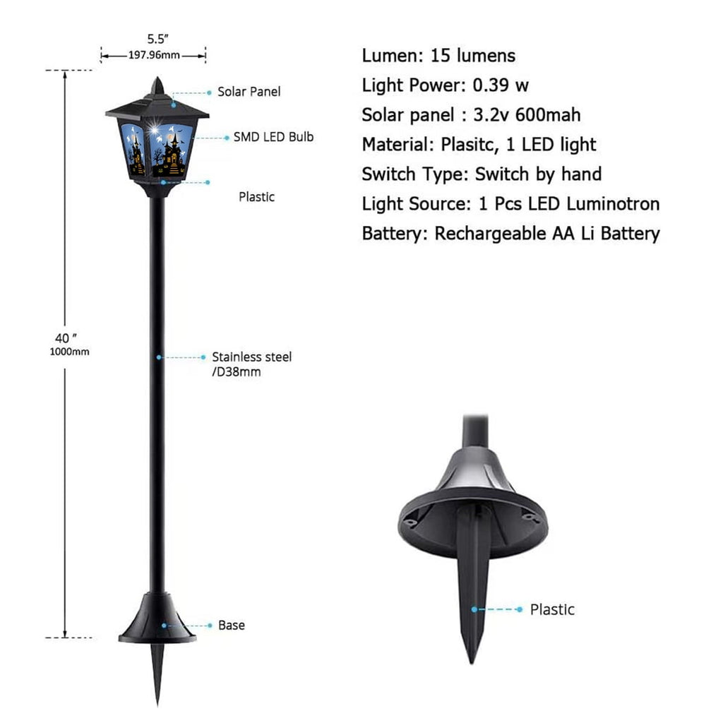 Witchwood™ 2-Pack Haunted House Solar Post Lights - Spooky Halloween Decoration with Eerie Glow, 40" Rust-Proof Stake, Auto On/Off for Outdoor Yard