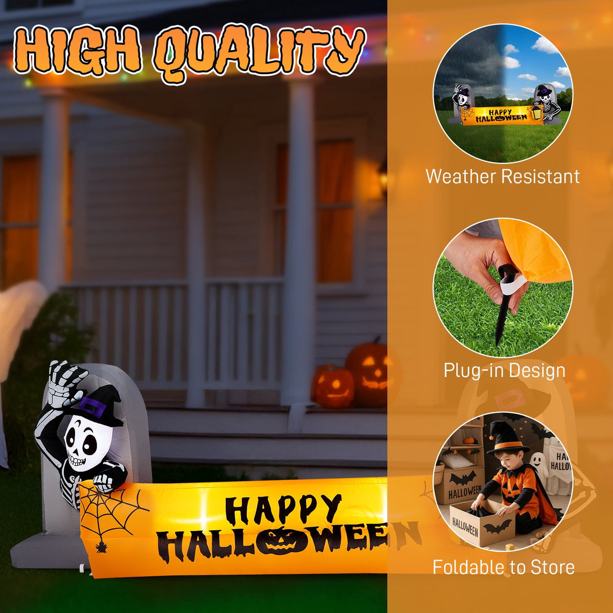 Witchwood™ 9.6FT Large Halloween Inflatable Decorations Skeleton Tombstone Banner, Outdoor Decorations Blow Up Yard Decor with Built-in LEDs for Halloween Holiday Party Outdoor Garden Yard Lawn Decor