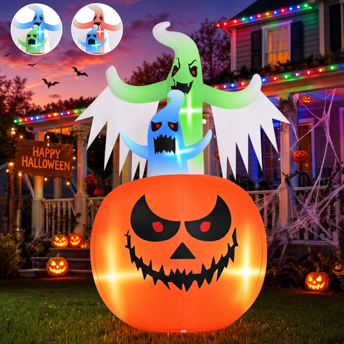 Witchwood™ (2 pack) 6ft Tall Halloween Inflatable,Ghosts Pumpkin with Colorful Flashing Lights,Blow ups Halloween Outdoor Decorations