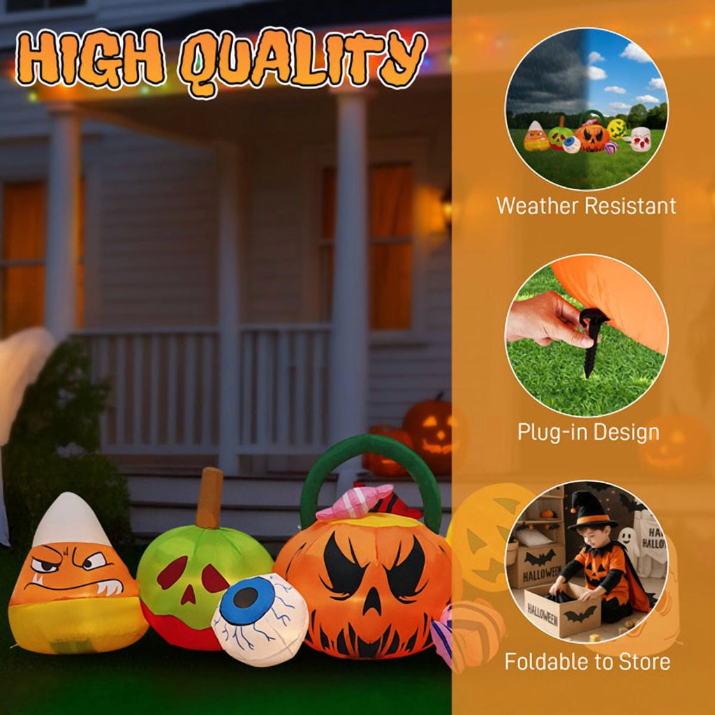 Witchwood™ 8FT Halloween Inflatable Pumpkin Ghost Scene, Waterproof Polyester, Quick Inflation with Stakes/Ropes for Yard/Garden/Indoor