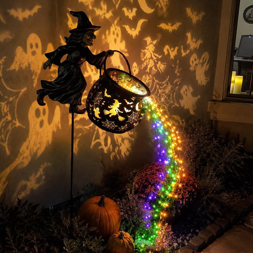 Witchwood™ Halloween Witch Cauldron Garden Light, Waterfall-Style Enchanted Witch Cauldron Garden Decoration, Halloween LED Projector Lights Decorations Outdoor with Stake for Yard Lawn Porch Party
