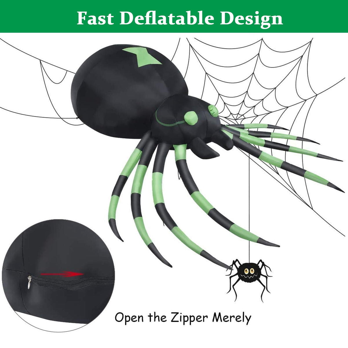 Witchwood™ 7.2FT Halloween Inflatable Spider Outdoor Decoration, Blow Up Spider with LED Light Decor, Inflatable Holiday Yard Lawn Garden Decorations for Indoor Outdoor
