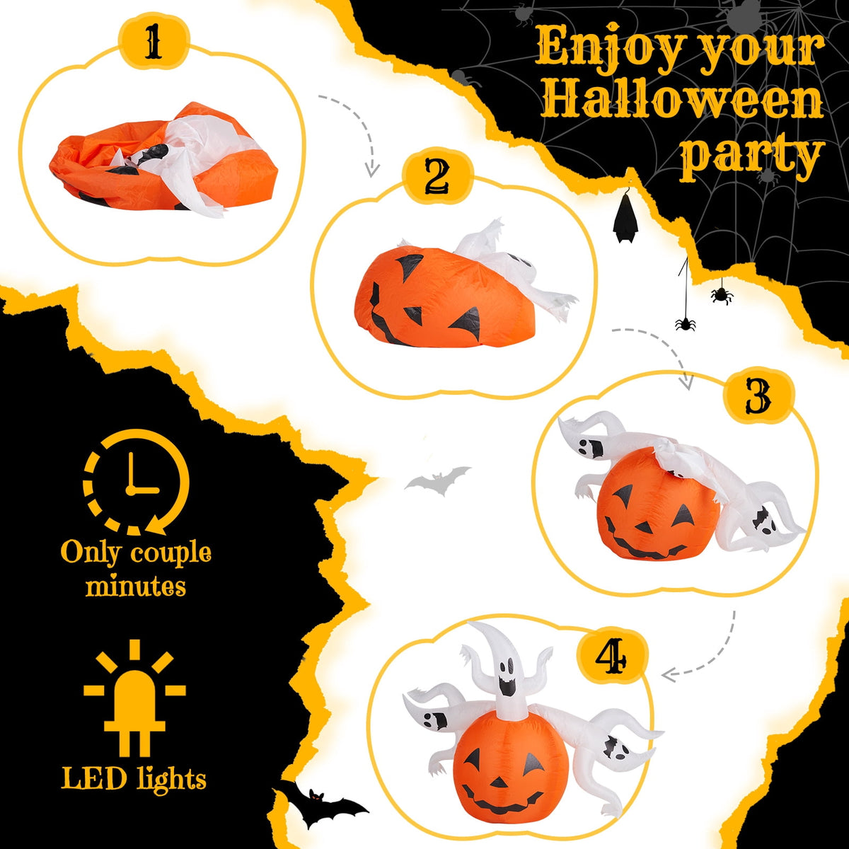 Witchwood™ Halloween Ghost and Pumpkin Outdoor Halloween Inflatables for Patio Garden Decor