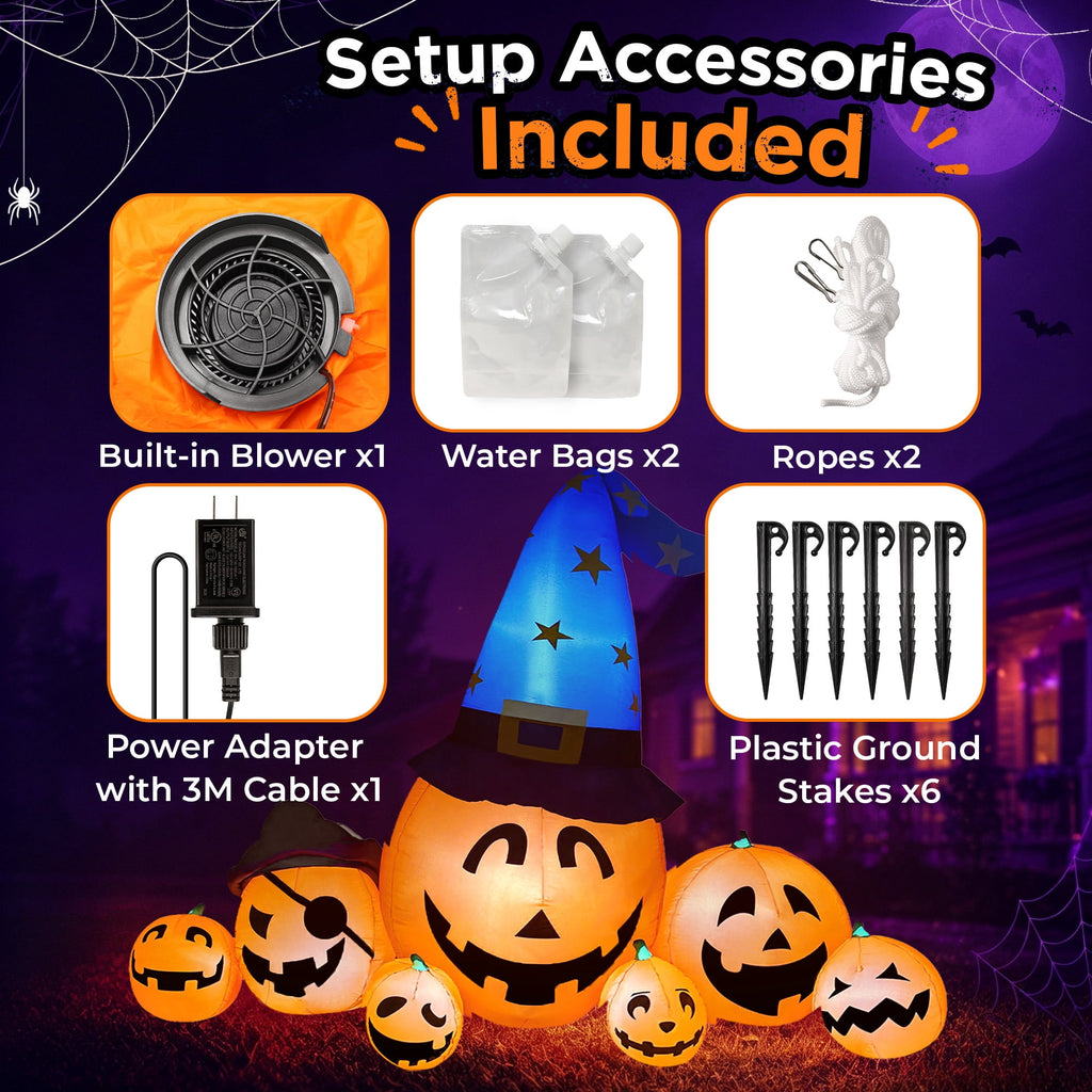 Witchwood™ 8.7ft Long Halloween Inflatable Pumpkin Decoration with Built-in LED Lights, Large Outdoor Blow-Up Yard Decor for Lawn, Garden, Porch, Haunted House and Halloween Party