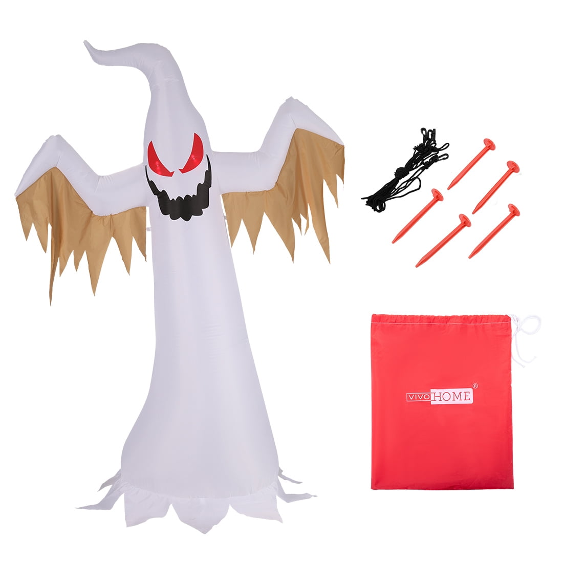 Witchwood™ VIVOHOME 8ft Height Halloween Inflatable White Ghost with Red Rotating Led Lights Blow up Outdoor Lawn Yard Decoration