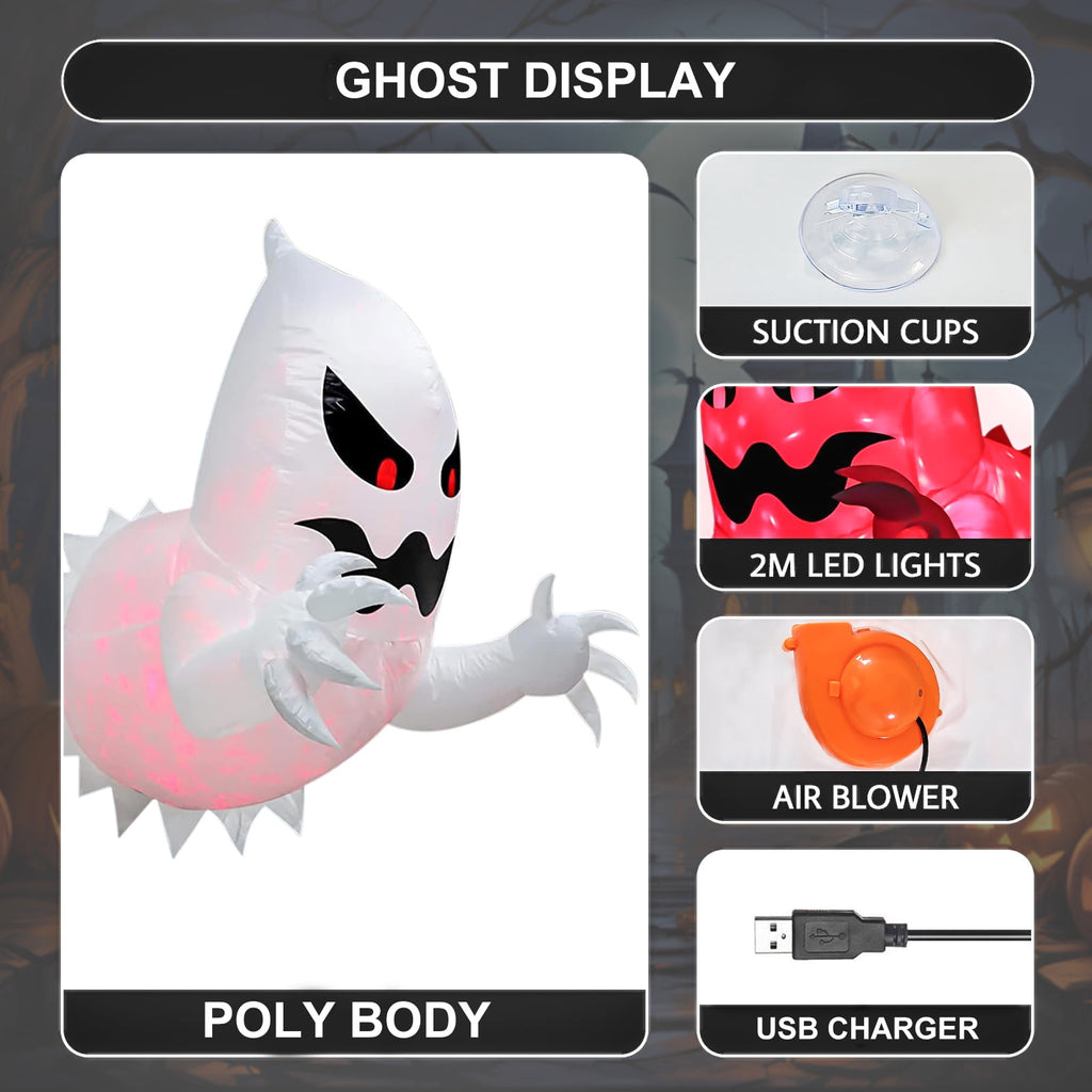 Witchwood™ 4.6 FT Halloween Inflatable Ghost Blow Up Ghost Broke Out from Window Halloween Decor