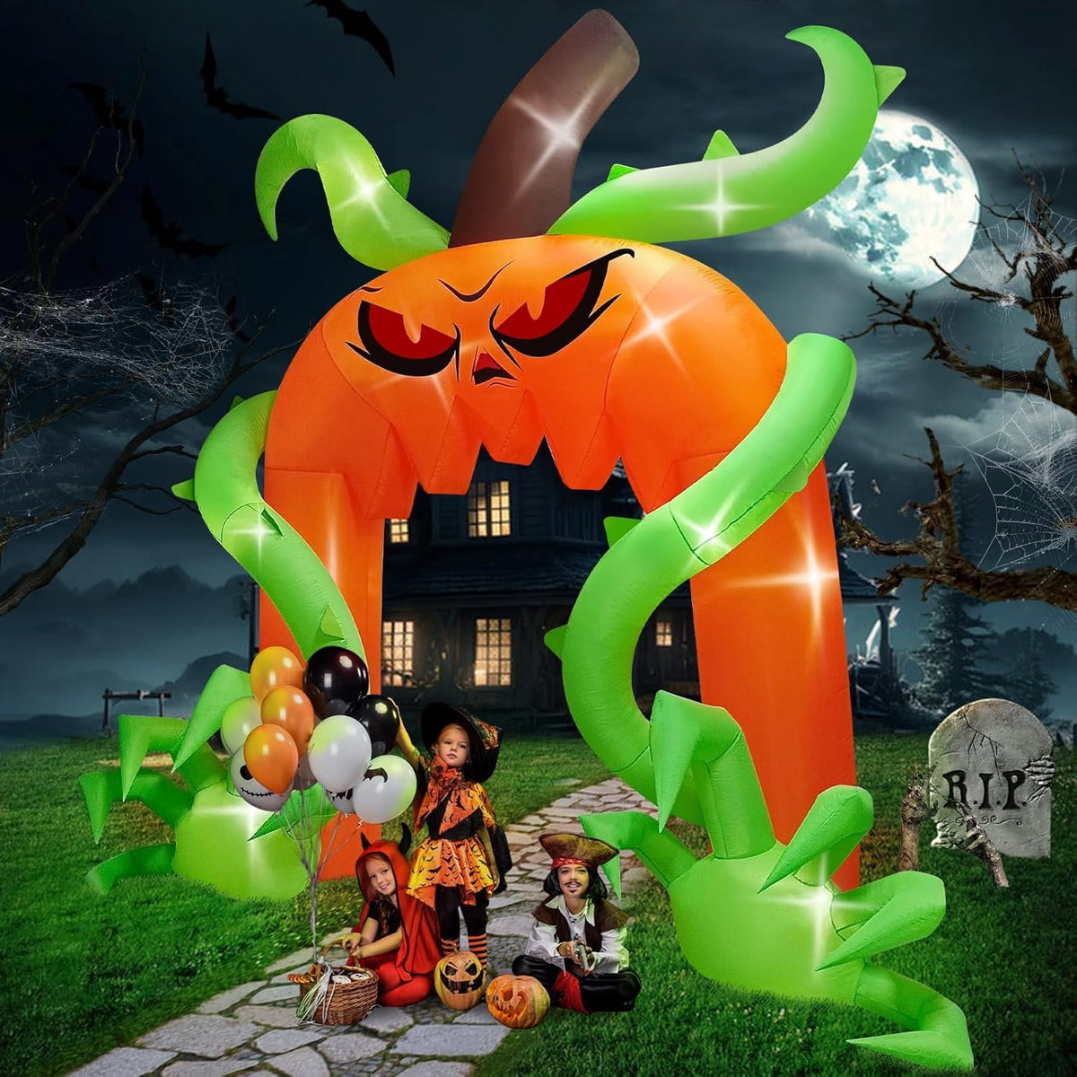 Witchwood™ 12FT Giant Halloween Pumpkin Arch Inflatable with LED Lights, Scary Blow-Up Decoration for Lawn, Garden, and Yard Holiday Party