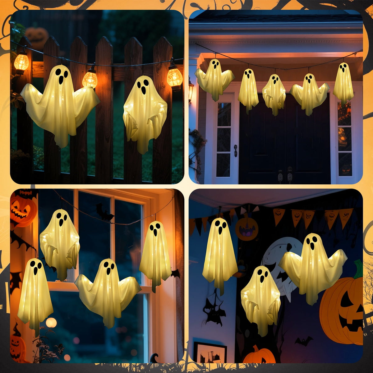 Witchwood™ 3 pack Hanging Ghosts Halloween Decor, 20 inch LED Glowing Ghost Halloween Decorations Outdoor Lights for Yard Porch Tree Garden Patio Bedroom Wall Party, Warm White