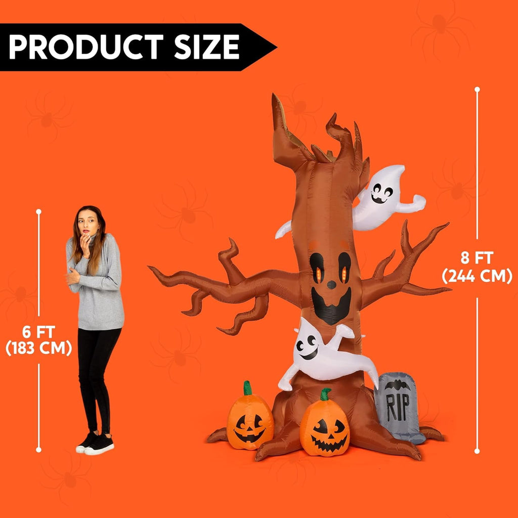 Witchwood™ 8 FT Halloween Inflatables Spooky Tree with Ghost,Pumpkin & Tombstone Tree Blow Up Decor with Built-in LED Lights for Yard,Lawn,Garden,Party,Holiday Outdoor Decorations