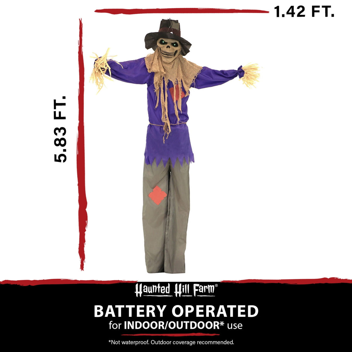 Witchwood™ 6 ft Standing Halloween Scarecrow Yard Decoration with LED Green Eyes, HHSCR-5FLS