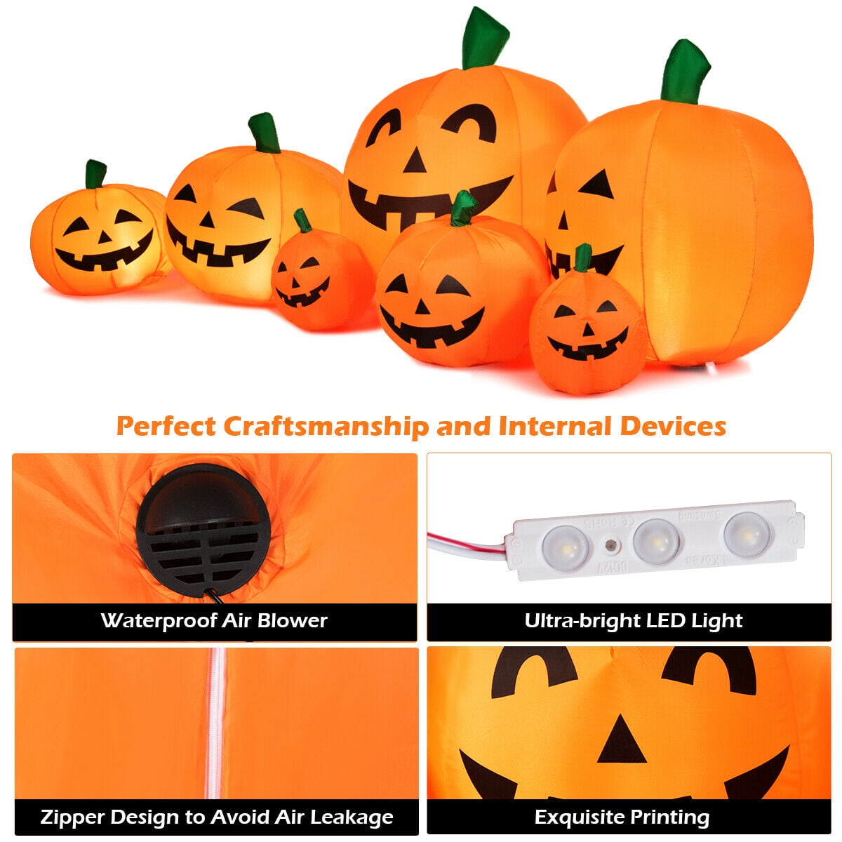 Witchwood™ Gymax 7.5ft Inflatable Halloween Pumpkins Set 7 Pumpkins Patch w/ Energy-saving LED & Adapter