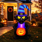 Witchwood™ Toiyjofe 6ft Halloween Inflatable Black Cat with Jack-o'-Lantern & LED Lights, Trick-or-Treat Yard Decoration with Witch Hat for Outdoor Lawn & Porch