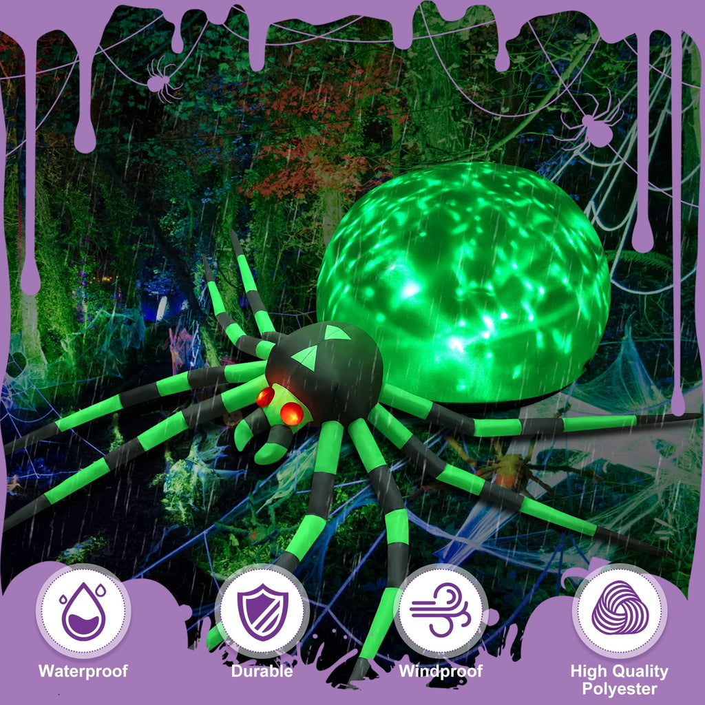 Witchwood™ 8FT Halloween Inflatables Outdoor Decorations Giant Spider Decorations with LED Lights and Air Pump Blow up Inflatable Green