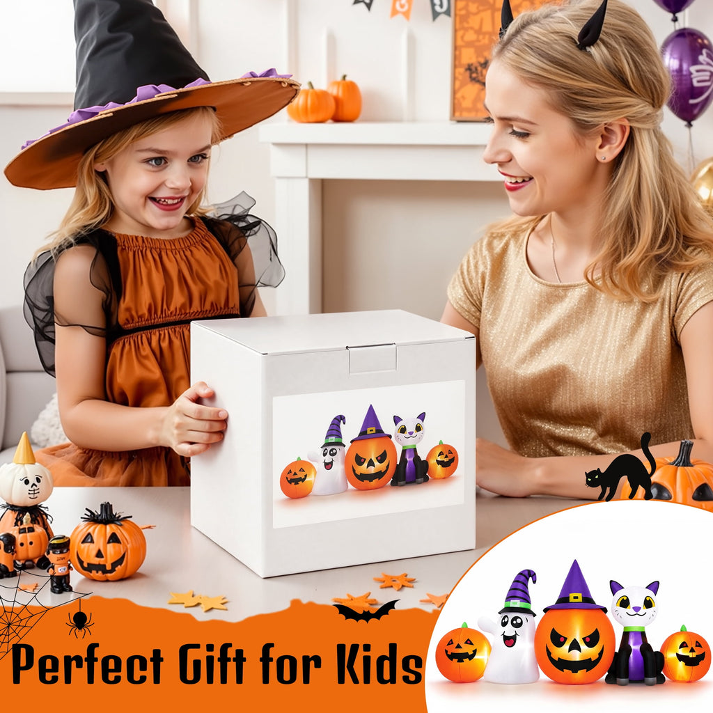 Witchwood™ 8FT Halloween Inflatable Pumpkins Ghost Cat with Lights,Blow ups Outdoor Decorations for Yard