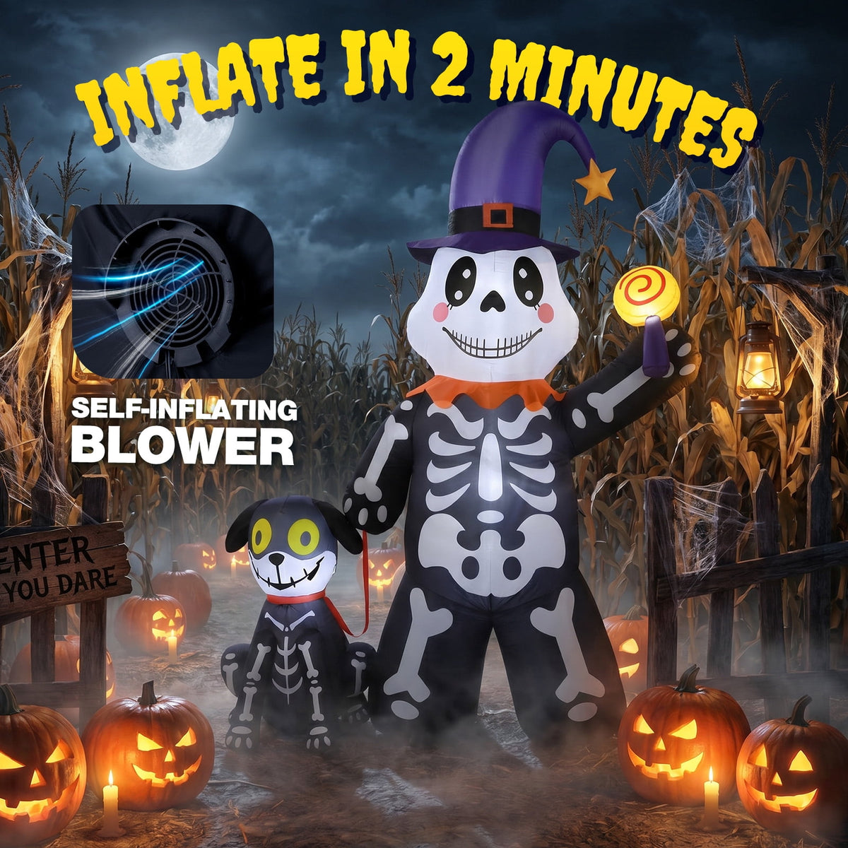 Witchwood™ Halloween Inflatables Decorations Skeleton and Dog, Halloween Blow ups Yard Decorations Outdoor for Garden Lawn