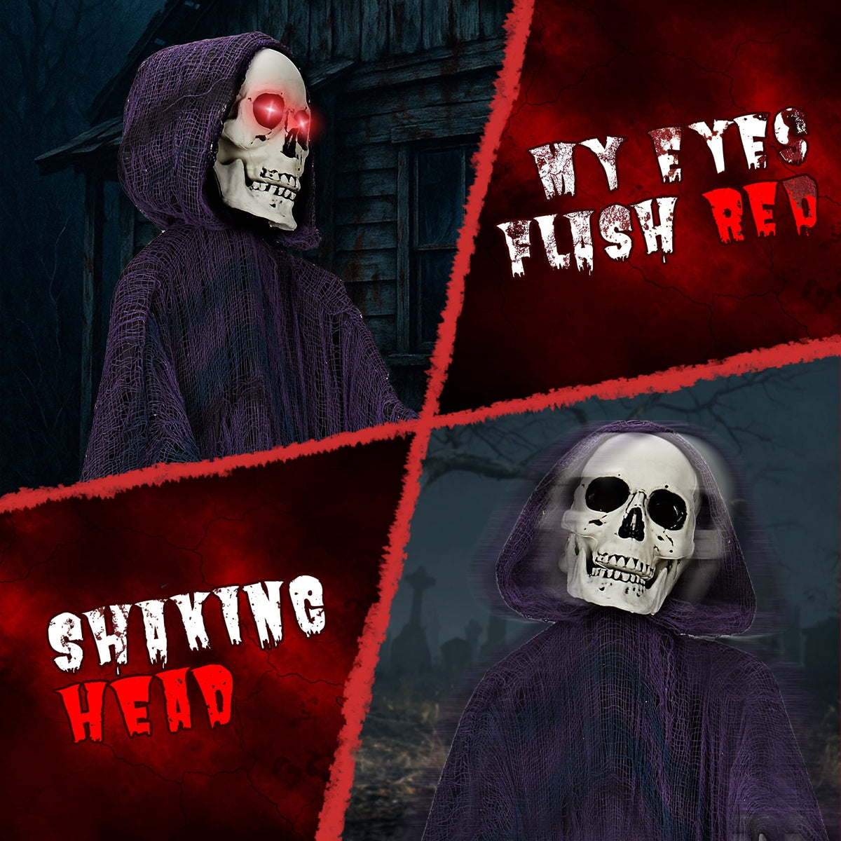 Witchwood™ 6' Halloween Decorations Animatronics Grim Reaper, Sound-Actived Party Deco for Garden Yard Lawn
