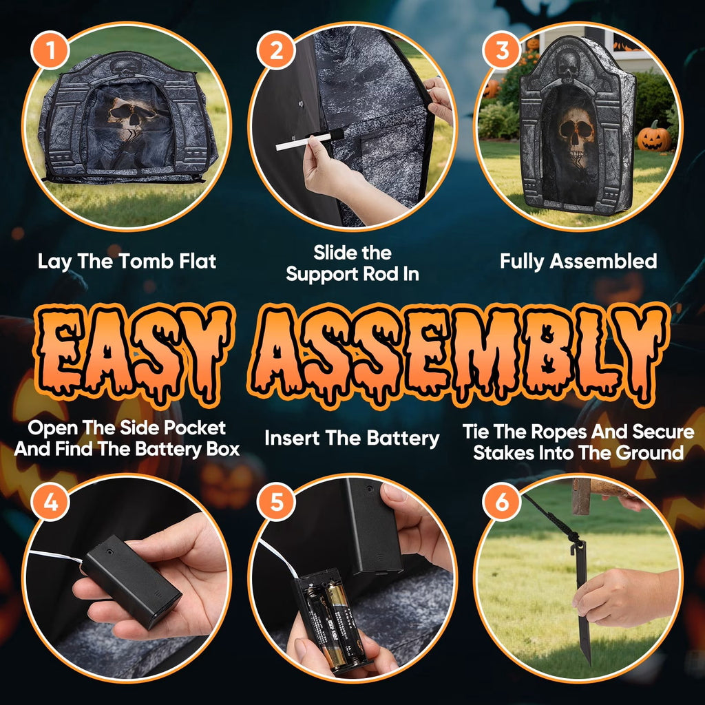 Witchwood™ Wondiair 41" Halloween Skull Tombstone with Glowing LED Eyes, Foldable Outdoor Graveyard Decoration for Yard, Lawn, Cemetery & Haunted House