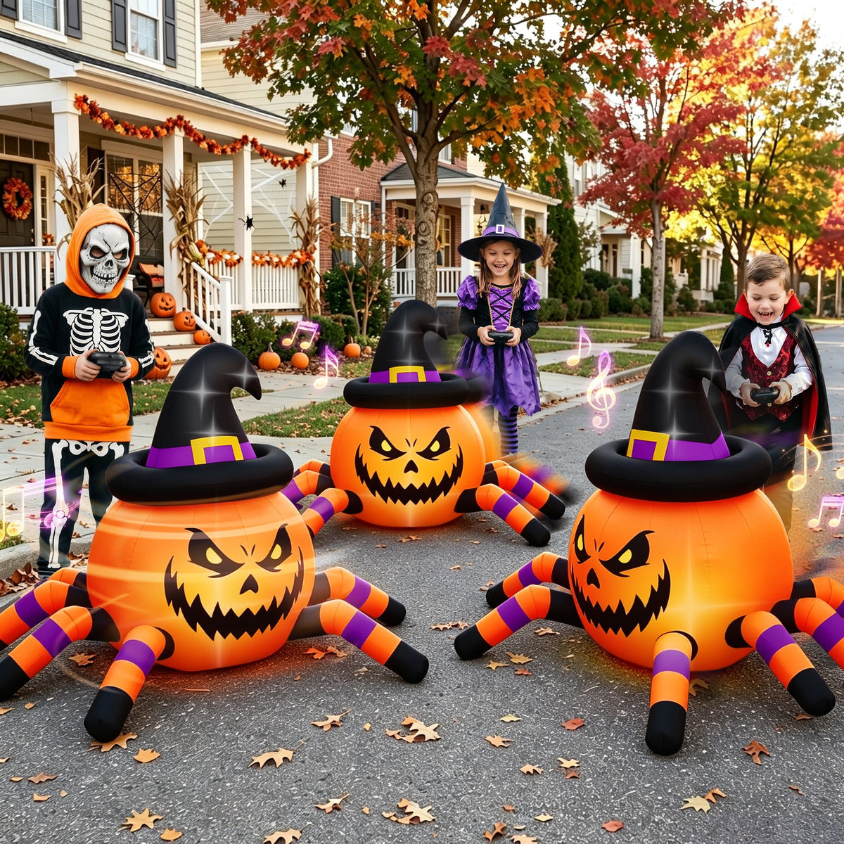 Witchwood™ (2 pack) 2.6ft Remote Control Halloween Inflatable with Music Lights,Pumpkin Spider Car Blow ups Rc Car,Indoor Outdoor Decorations