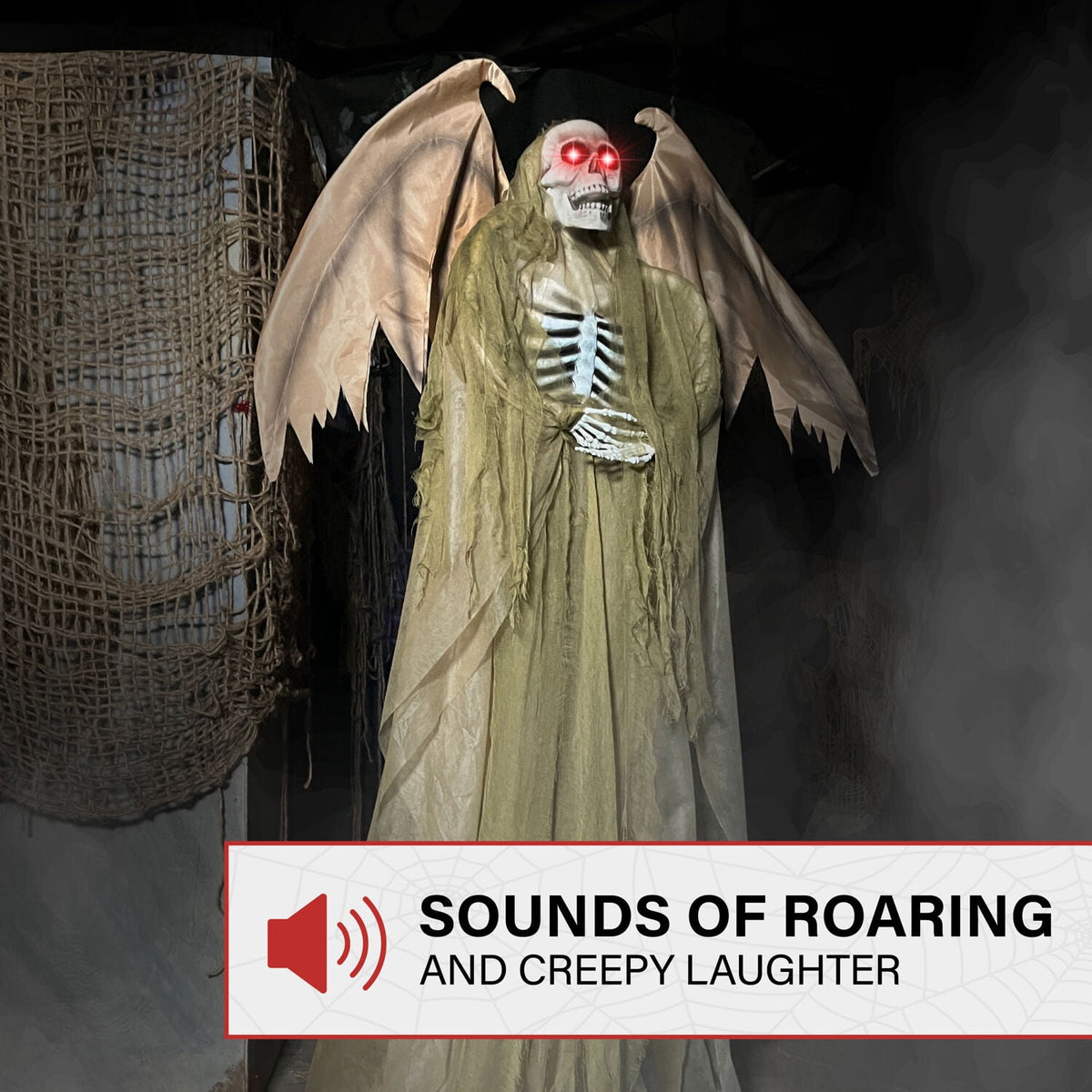 Witchwood™ 5.5 ft Life-size Animatronic Reaper with Wings, Halloween Decoration, HHWINGSKEL-4FLSA