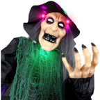 Witchwood™ 6 ft Touch-Activated Mounted Flying Witch Halloween Animatronic, HHWITCH-52FLS