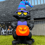 Witchwood™ Toiyjofe 6ft Halloween Inflatable Black Cat with Jack-o'-Lantern & LED Lights, Trick-or-Treat Yard Decoration with Witch Hat for Outdoor Lawn & Porch