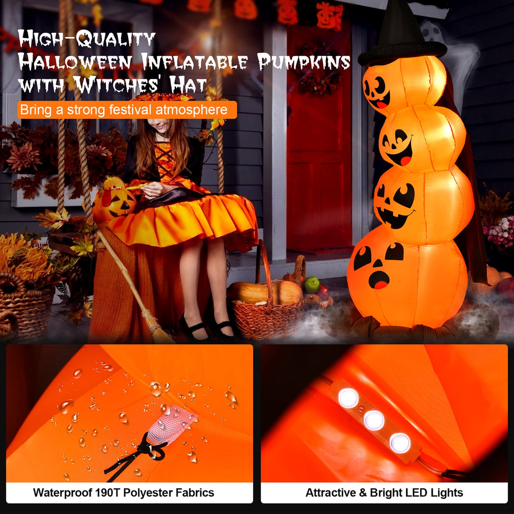 Witchwood™ Costway 6.8FT Halloween Inflatable Pumpkin Combo Blow up Pumpkins w/ Witch?s Hat