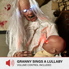 Witchwood™ 2.9 ft Animatronic Gravely Granny by Tekky Halloween Decoration with Motion-Activated Sounds, HHGRVLYGRNY-1FLSA