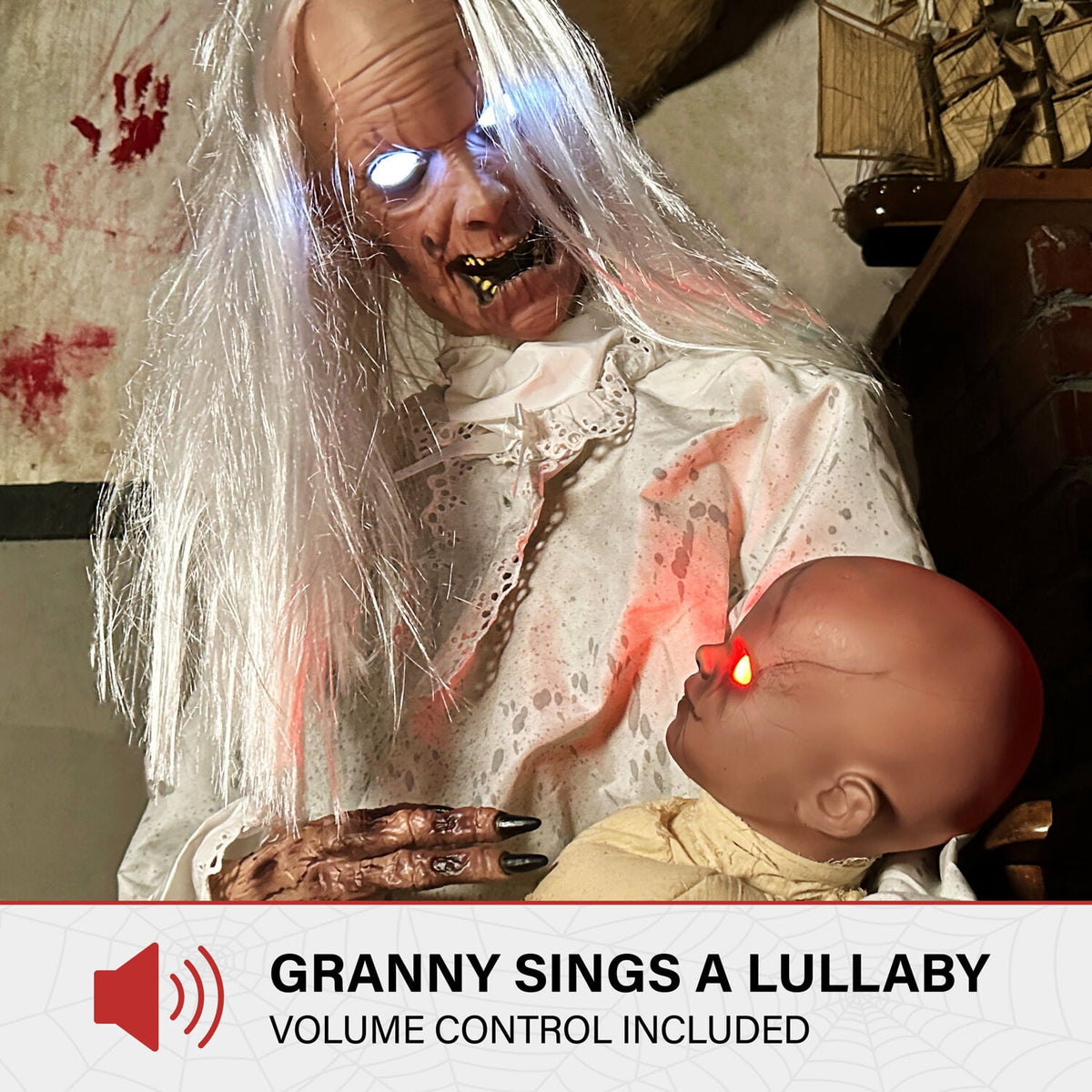 Witchwood™ 2.9 ft Animatronic Gravely Granny by Tekky Halloween Decoration with Motion-Activated Sounds, HHGRVLYGRNY-1FLSA