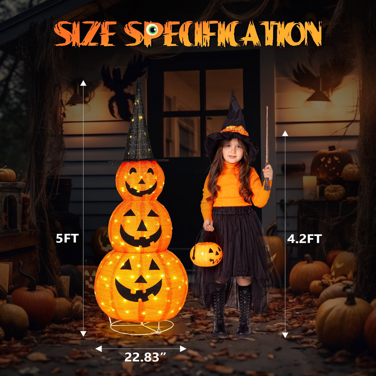 Witchwood™ 5'' Halloween Outdoor Decor, Halloween Pumpkins Lighted Pumpkins, Halloween Yard Decoration for Party