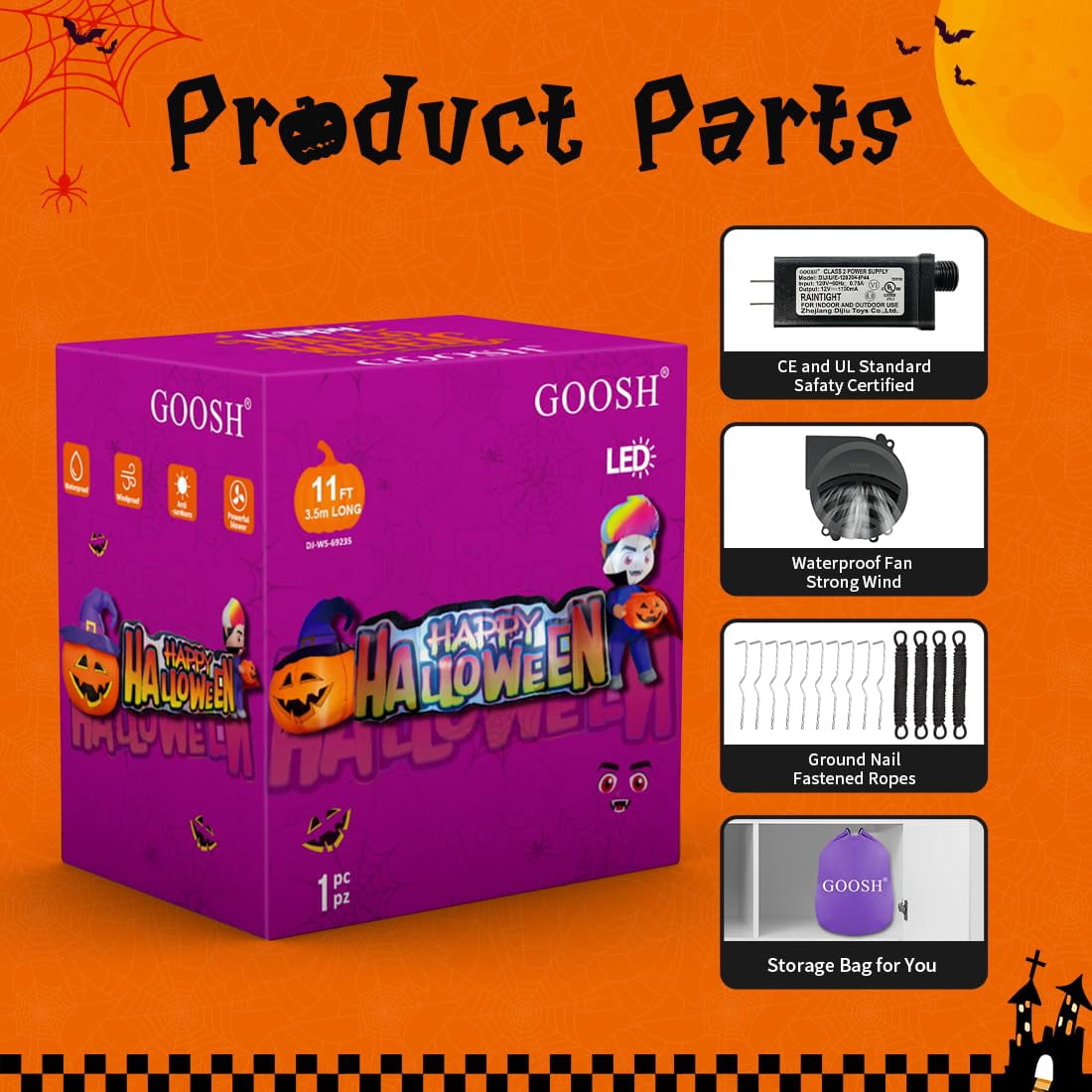 Witchwood™ Halloween Inflatables 11.5 FT Long Vampire With Pumpkin, Outdoor Halloween Inflatables Halloween Blow Ups with LED Lights, Funny Halloween Decorations Inflatables for Halloween Holiday Party